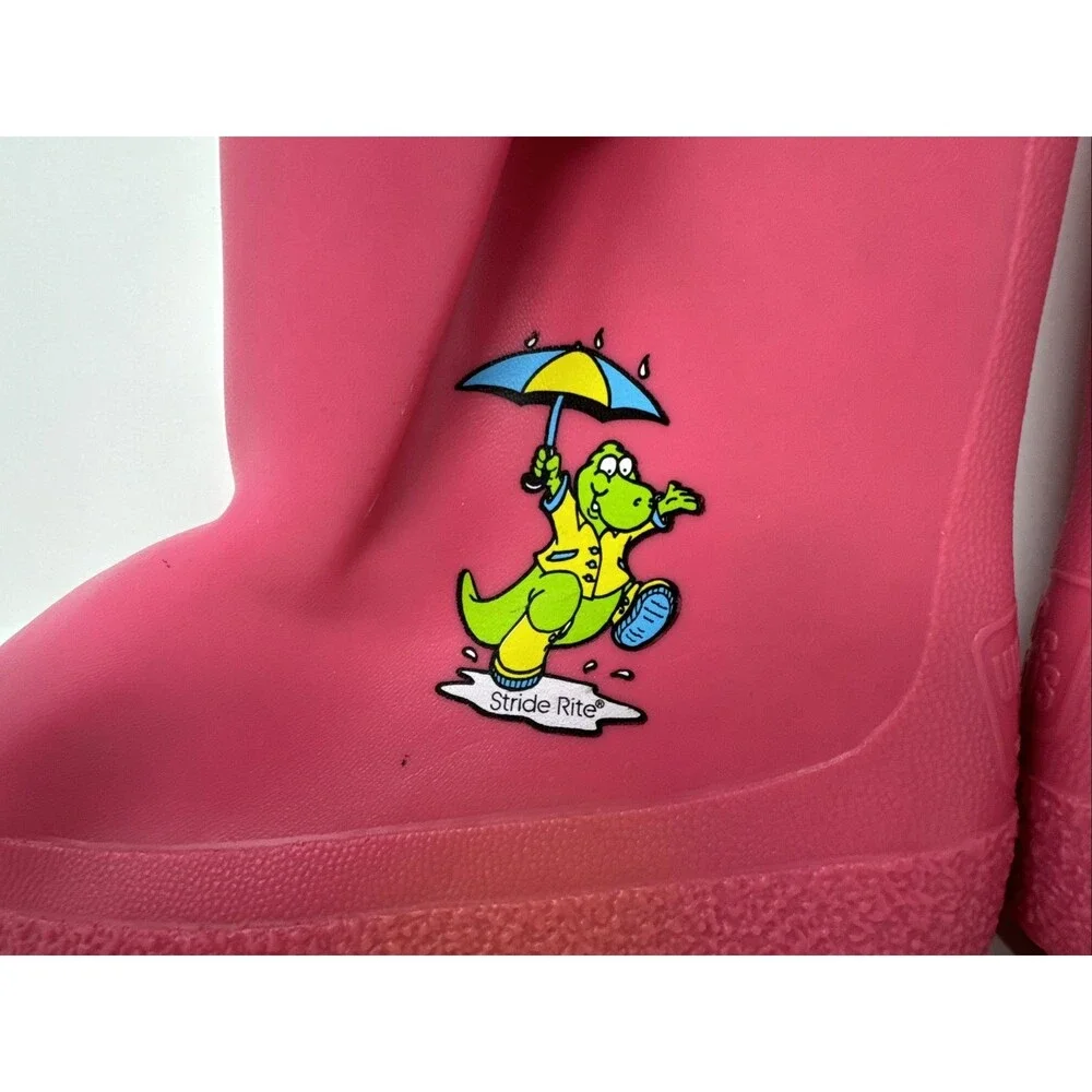 STRIDE RITE Kids Waterproof Rain Boots Toddler 8 Pink Dinosaur Water Poofs Vgt